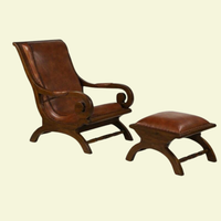 Contemporary Teak Wood Armchair Lounge Chair with Ottoman