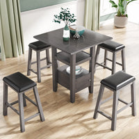 Rustic Gray 5-Piece Counter Height Wood Kitchen Dining Table Set with 4 Upholstered Stools