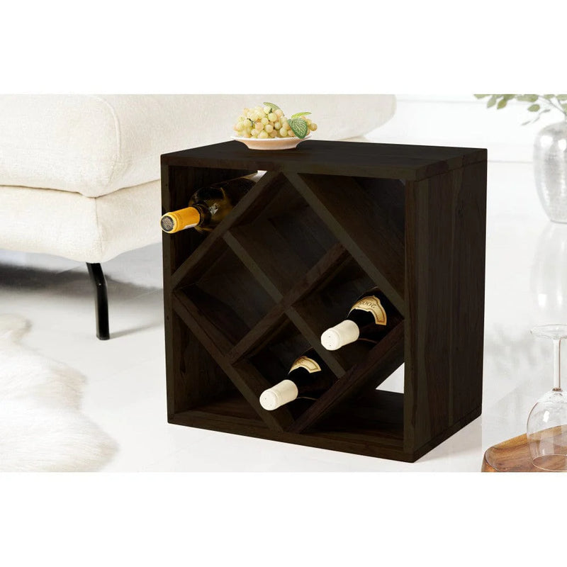 Wood Eclat Cube End Table Solid Wood (Wine Rack, Walnut Finish)