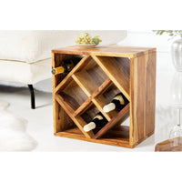 Cube End Table Solid Wood (Wine Rack, Honey Finish)