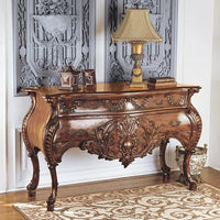 Mid-Century Modern Hand carved Teak Wood Console Table