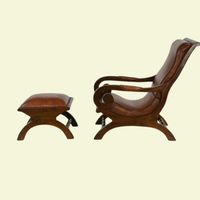 Contemporary Teak Wood Armchair Lounge Chair with Ottoman