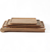 Wood Eclat 3-Tier Wooden Serving Tray with Collapsible Stand - Farmhouse Kitchen & Picnic Nesting Tray (Natural)