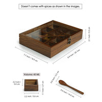 Wood Eclat Rectangle Wooden Spices Box with Spoon - Handmade Spice Organizer with 12 squares