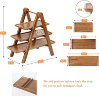 Wood Eclat 3-Tier Wooden Serving Tray with Collapsible Stand - Farmhouse Kitchen & Picnic Nesting Tray (Natural)