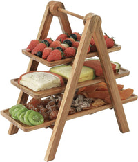 Wood Eclat 3-Tier Wooden Serving Tray with Collapsible Stand - Farmhouse Kitchen & Picnic Nesting Tray (Natural)