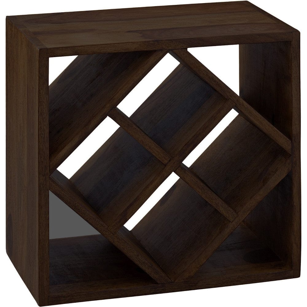 Wood Eclat Cube End Table Solid Wood (Wine Rack, Walnut Finish)