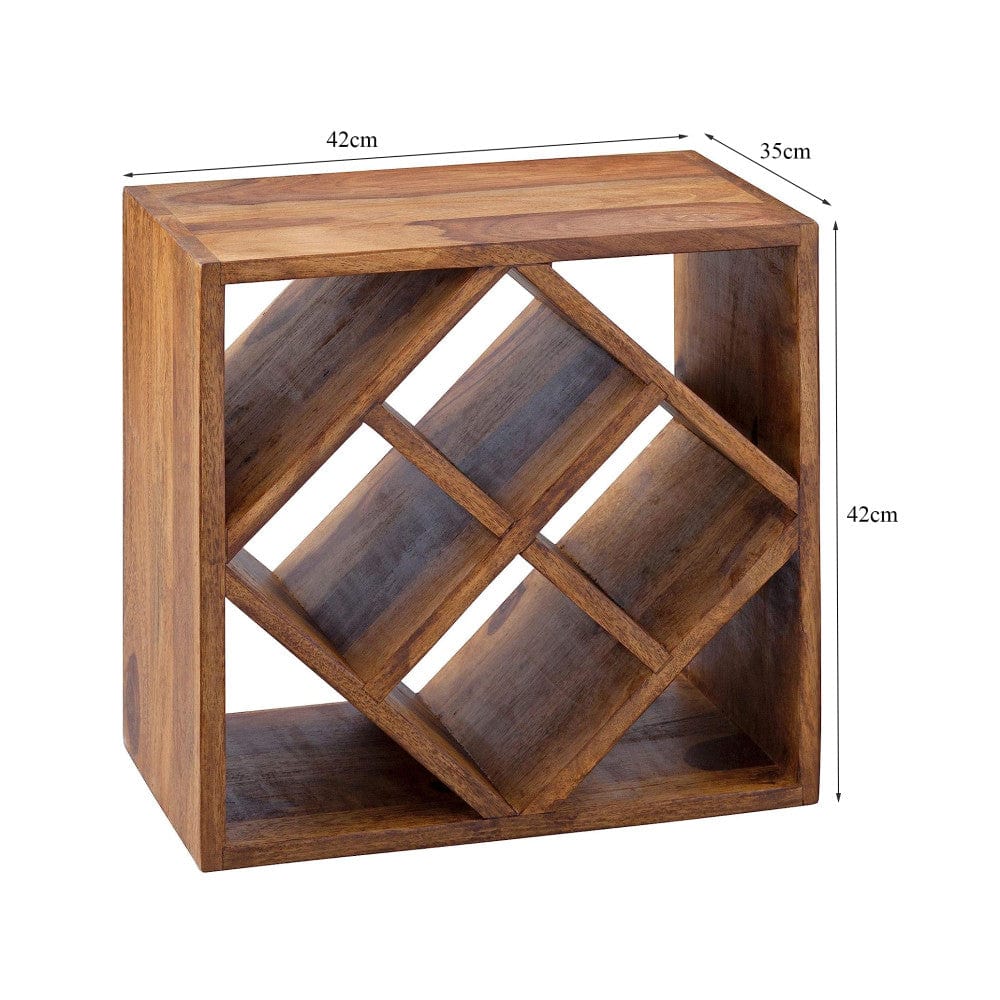 Cube End Table Solid Wood (Wine Rack, Honey Finish)