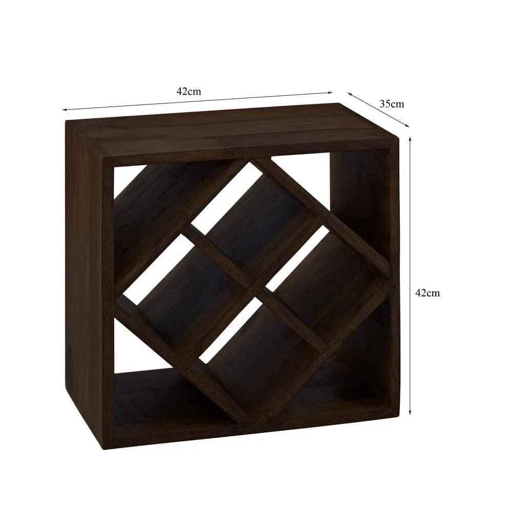 Wood Eclat Cube End Table Solid Wood (Wine Rack, Walnut Finish)