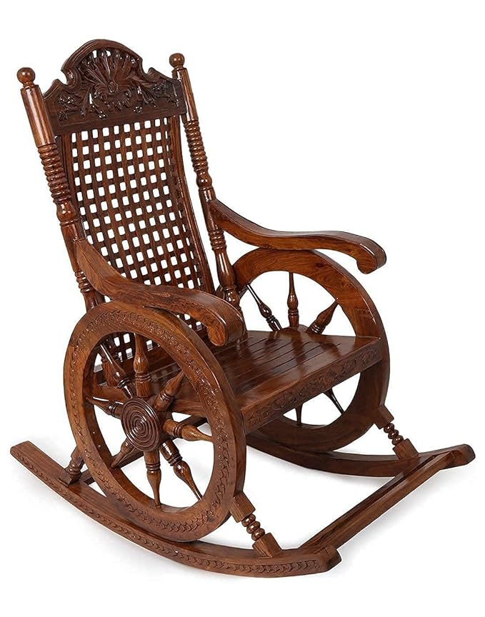 Wood Eclat Retro Rocker chair with Armrests and Back Support. Crafted From 1st Class Teak Wood.