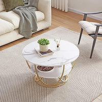 Wood Eclat Round Modern Coffee Table - Multipurpose Nesting Table with Storage, Wooden Table Top and Metal Frame for Living Room