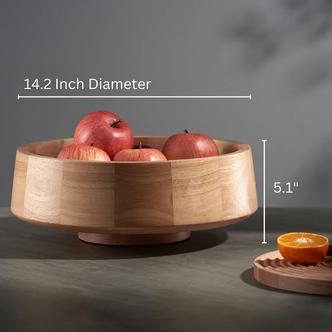 Wood Eclat Large Acacia Wood Fruit Bowl Centerpiece