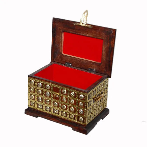 Wood Eclat Antique jewellery Box Golden Work All Over And Red Velvet Inside