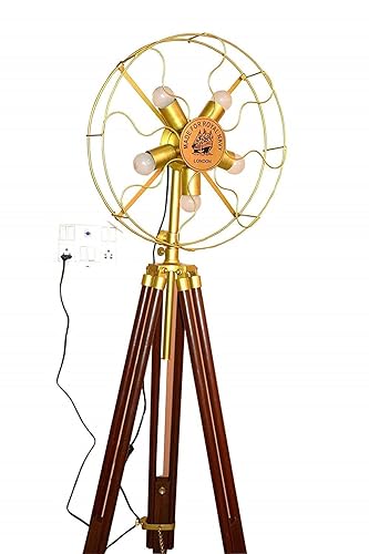 Handmade Chrome Floor Lamp Handmade Teak Wooden Tripod Searchlight Retro Style Lamps