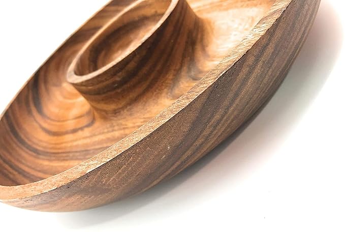 Wood Eclat Acacia Wood Chip and Dip Specialty Salsa Bowl Plate Tray