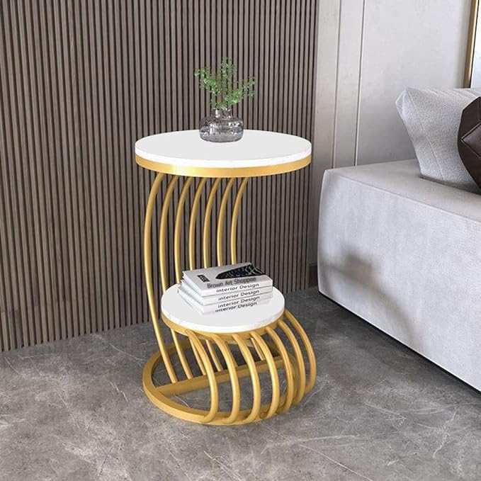 Wood Eclat Modern Round Side Table - Wooden Top with Iron Frame for Living Room, Bedroom, or Sofa