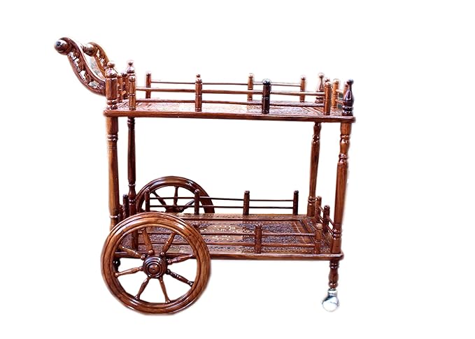 Wood Eclat Handmade Teak Wood Service Trolley