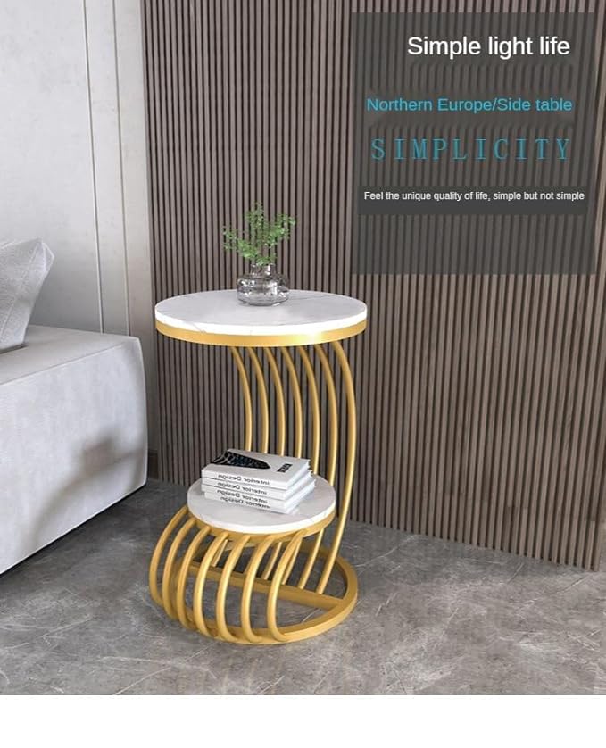 Wood Eclat Modern Round Side Table - Wooden Top with Iron Frame for Living Room, Bedroom, or Sofa