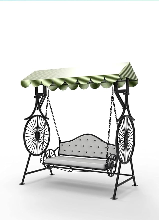 Wood Eclat Iron 2-Seater Outdoor Swing with Canopy Roof - Comfortable Cushion Seat for Home & Garden Porch, Balcony (Weight Capacity 300Kgs+)