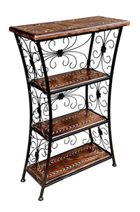 Wood Eclat Multipurpose Wooden and Wrought Iron Floor Standing Storage Rack - Elegant Black Finish with 4 Open Shelves