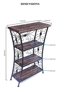 Wood Eclat Multipurpose Wooden and Wrought Iron Floor Standing Storage Rack - Elegant Black Finish with 4 Open Shelves