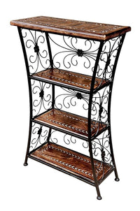 Wood Eclat Multipurpose Wooden and Wrought Iron Floor Standing Storage Rack - Elegant Black Finish with 4 Open Shelves