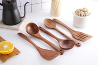 Wood Eclat Natural Nonstick Acacia Wood Cooking Utensils Set with Storage Barrel (Set of 6)