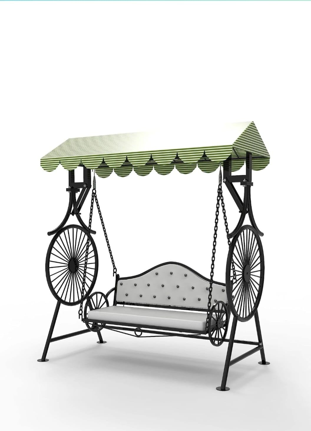 Wood Eclat Iron 2-Seater Outdoor Swing with Canopy Roof - Comfortable Cushion Seat for Home & Garden Porch, Balcony (Weight Capacity 300Kgs+)