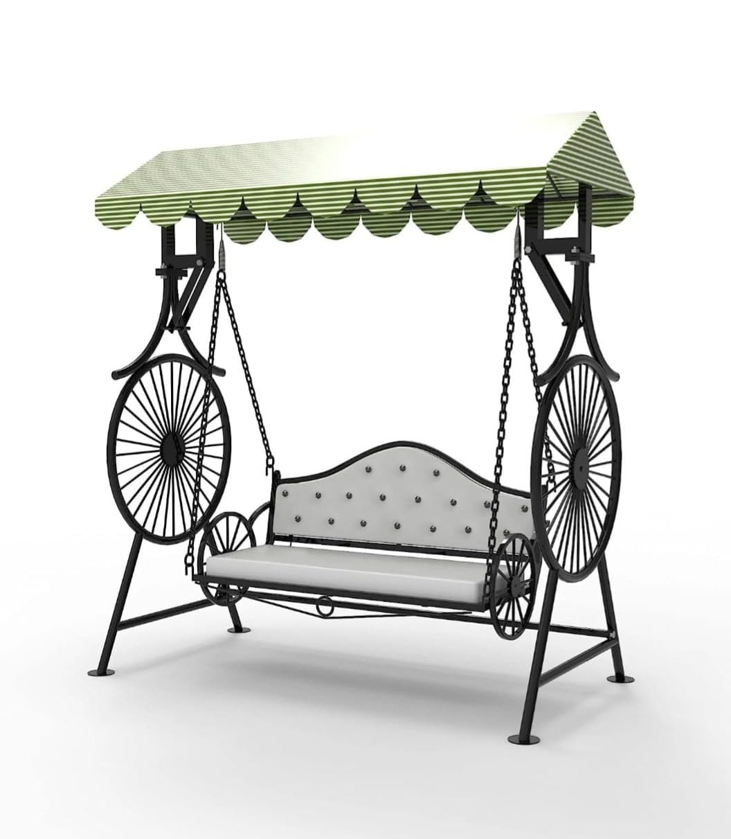 Wood Eclat Iron 2-Seater Outdoor Swing with Canopy Roof - Comfortable Cushion Seat for Home & Garden Porch, Balcony (Weight Capacity 300Kgs+)