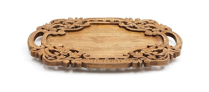 Wood Eclat 24-Inch Rustic Acacia Wood Handcrafted and Hand Engraved Serving Tray