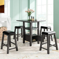 Rustic Gray 5-Piece Counter Height Wood Kitchen Dining Table Set with 4 Upholstered Stools