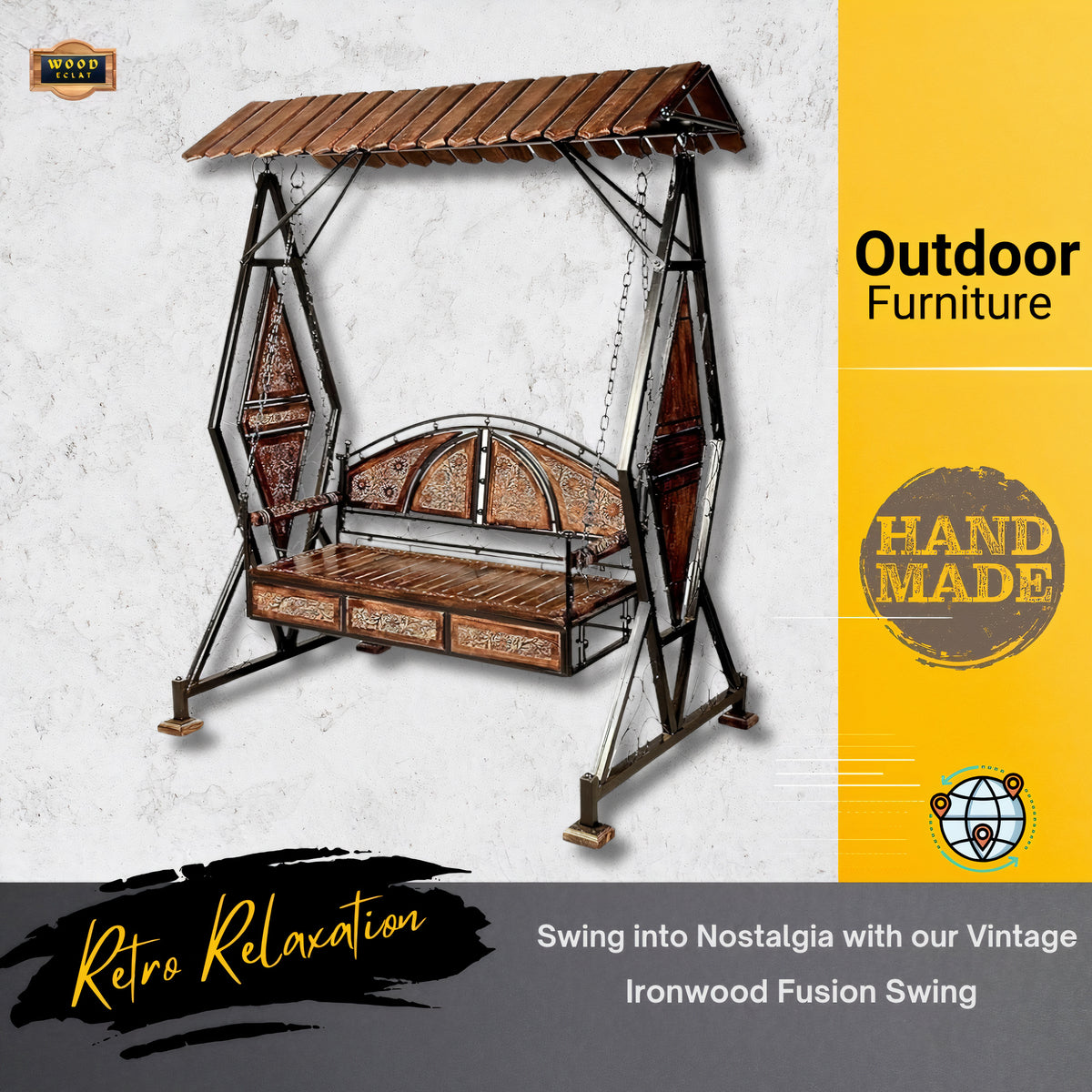 Wood Eclat 2 seater Patio porch swing: Stylish & Sturdy Indoor/Outdoor Swing for Ultimate Comfort